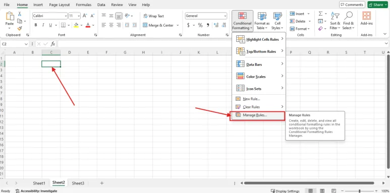 Menu Conditional Formatting pada tab Home