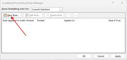 Tombol New Rule pada Conditional Formatting Rules Manager