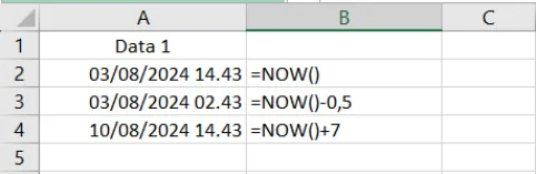 Contoh penggunaan fungsi NOW di Excel beserta hasilnya