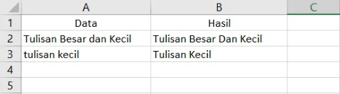 Contoh penggunaan fungsi PROPER di Excel beserta hasilnya