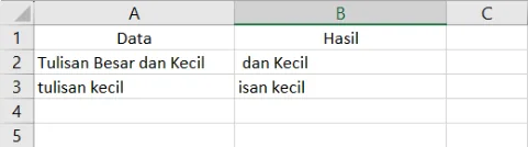 Contoh penggunaan fungsi RIGHT di Excel beserta hasilnya
