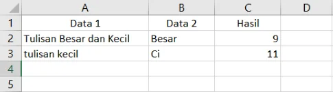 Contoh penggunaan fungsi SEARCH di Excel beserta hasilnya
