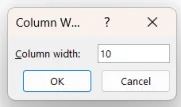Kotak dialog Column Width dengan isian lebar kolom