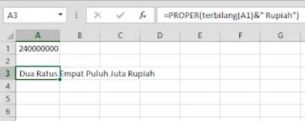 Hasil terbilang dengan tambahan kata Rupiah: Dua Ratus Empat Puluh Juta Rupiah