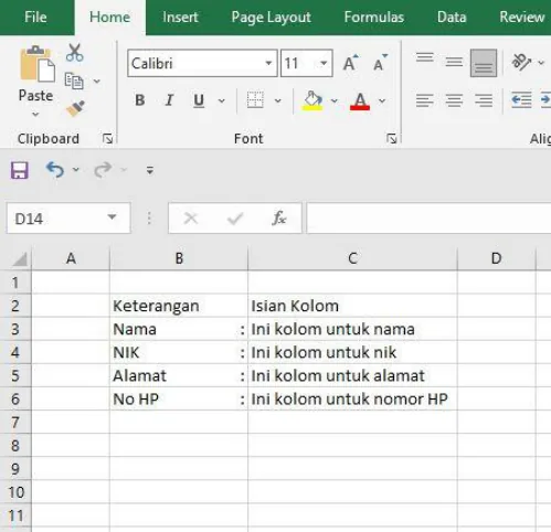 Hasil: keterangan diikuti titik dua yang rata di tepi kanan kolom