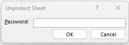 Kotak dialog Unprotect Sheet untuk memasukkan password